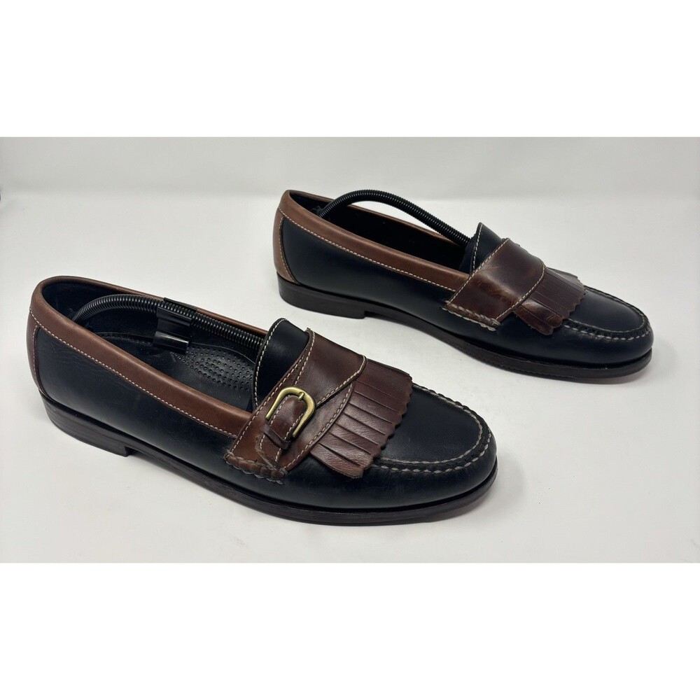 Cole Haan Shoes Mens Size 12 Black Brown Kiltie Loafers Buckle Leather C03805